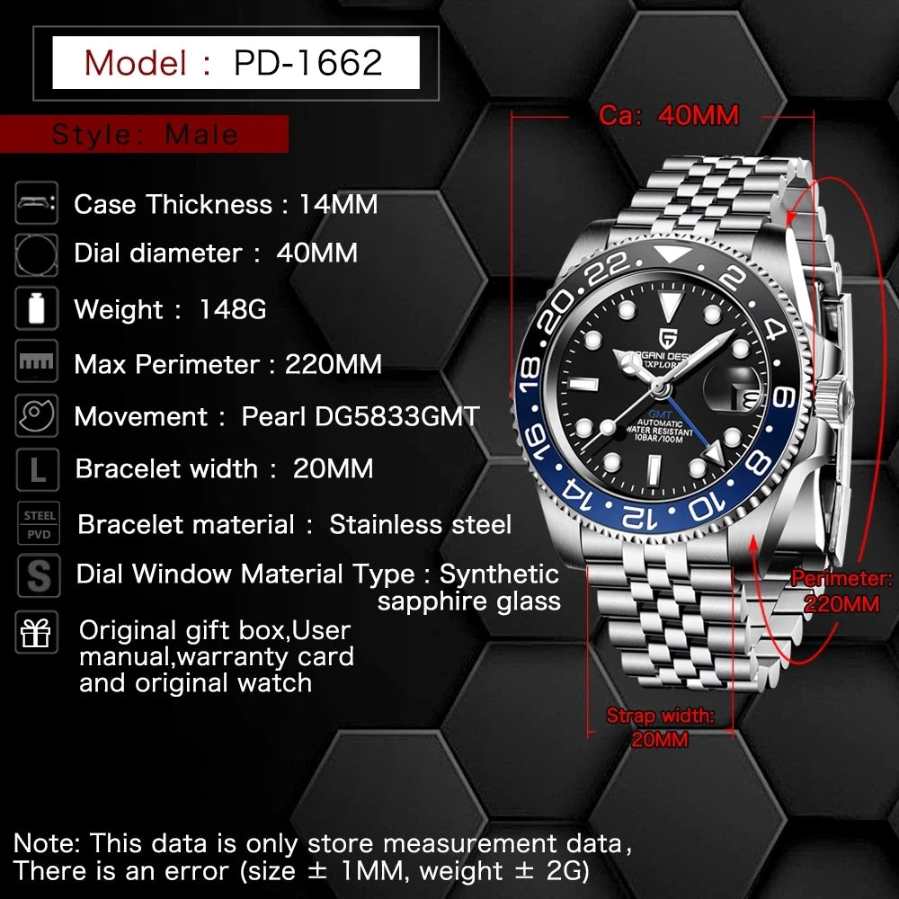 PAGANI DESIGN - V3 GMT - Watch 40mm Dial - 3 Link Bracelet
