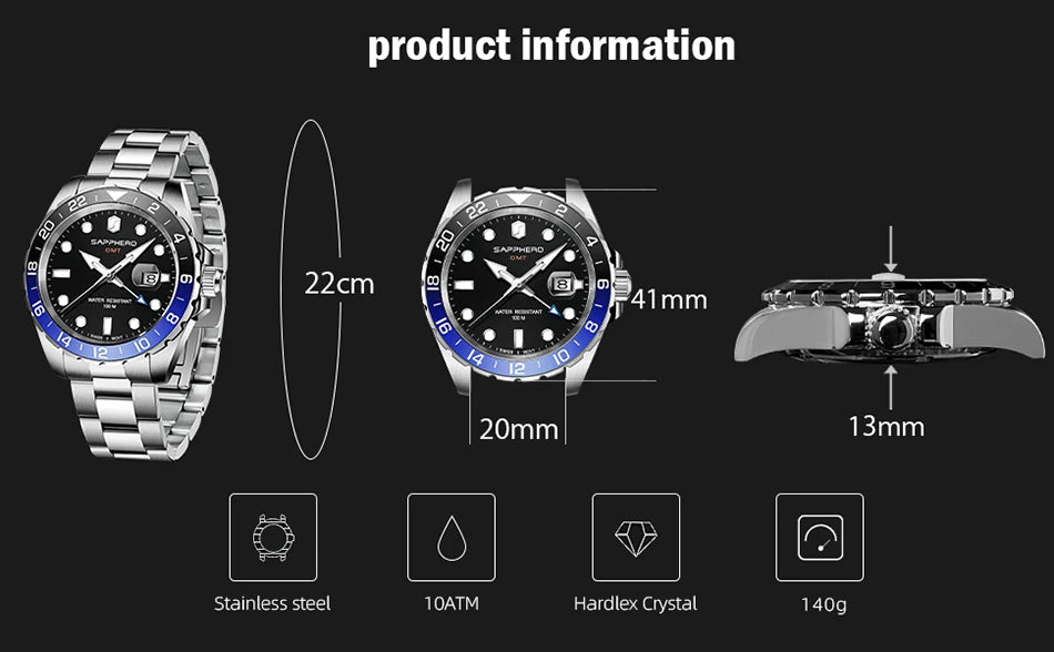SAPPHERO - JETSTREAM - GMT Watch 41mm Dial