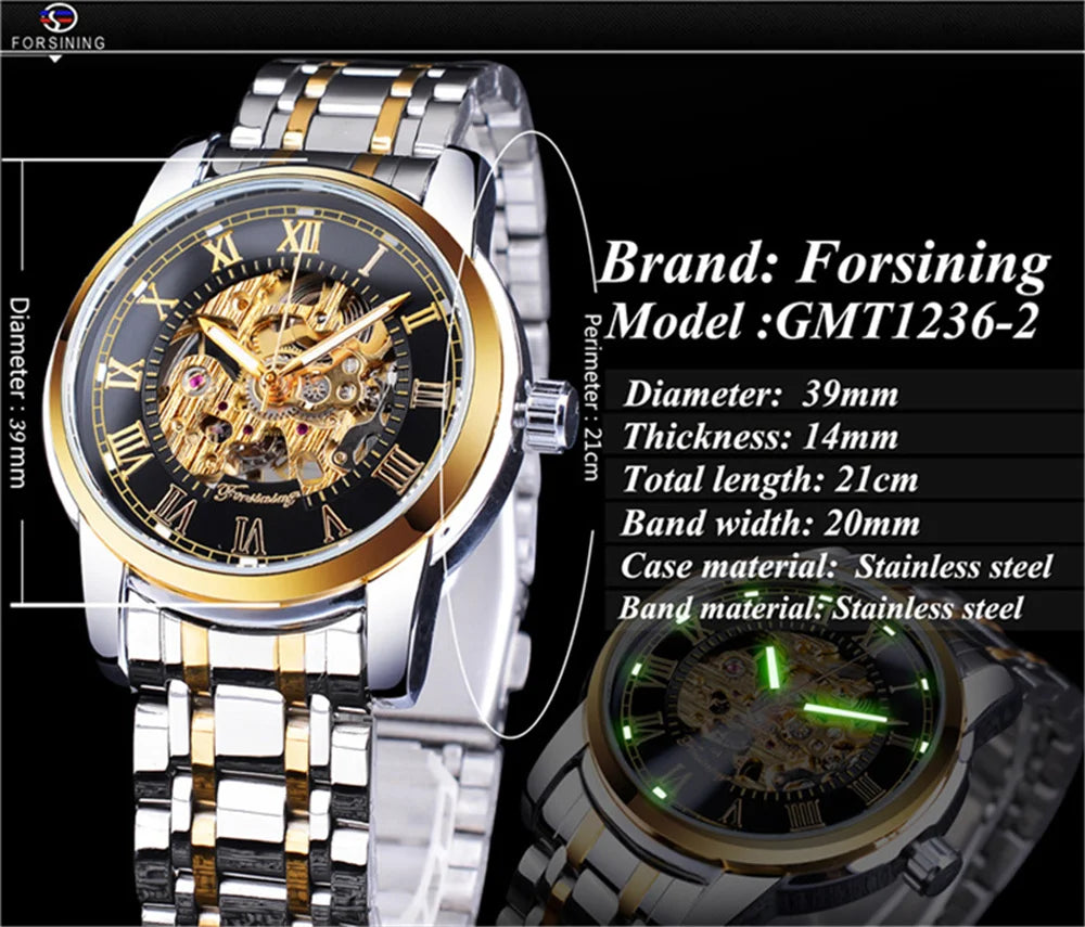Forsining 349 Skeleton Hollow - Manual Hand Wind - Watch 39mm Dial