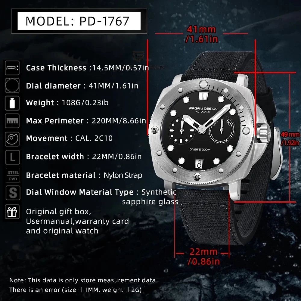 PAGANI DESIGN - DIVERS - Watch 40mm - 20Bar pressure