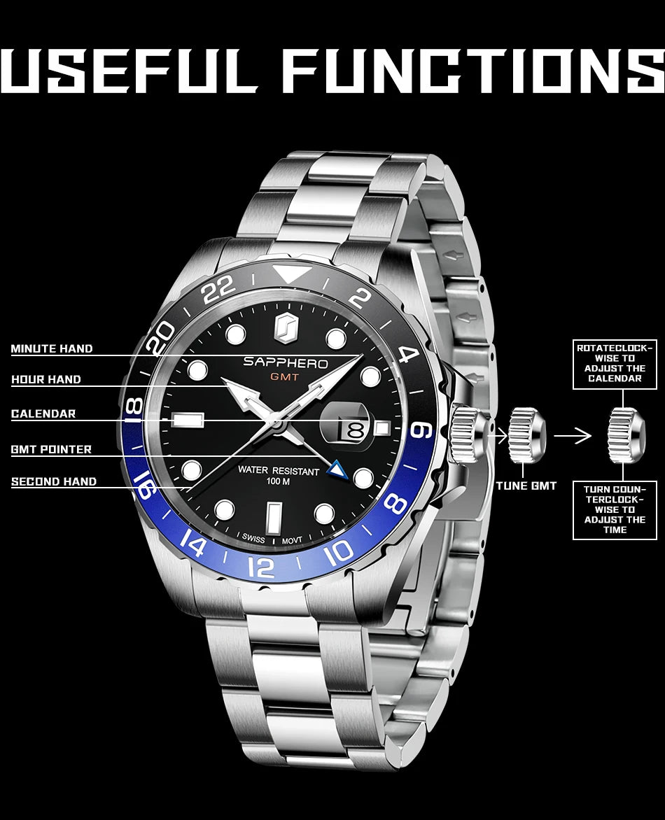 SAPPHERO - JETSTREAM - GMT Watch 41mm Dial