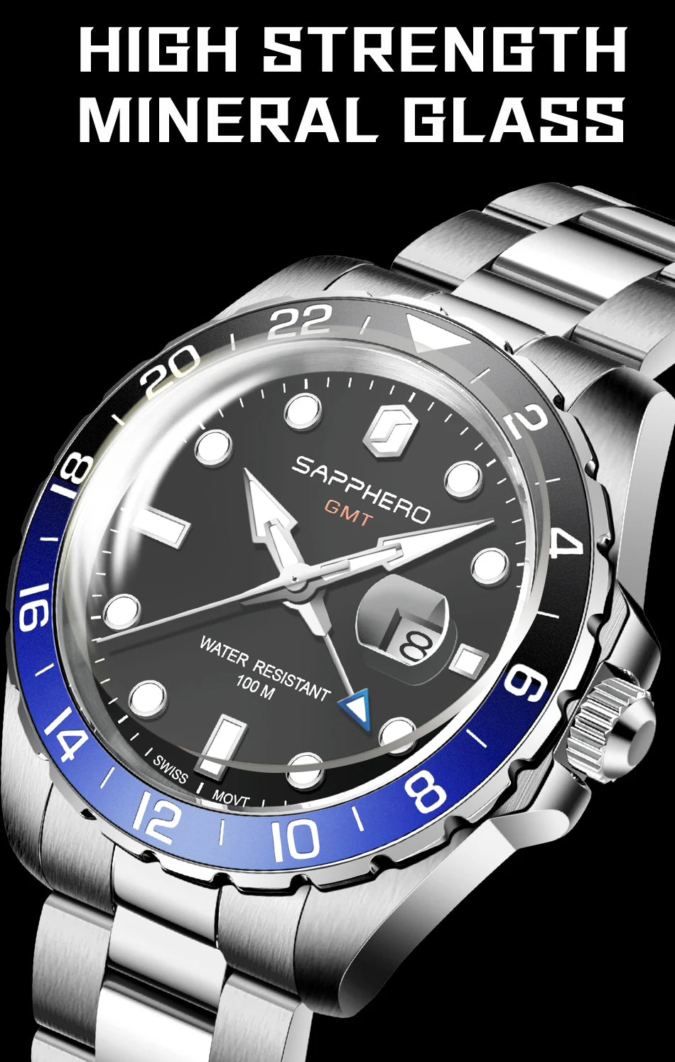 SAPPHERO - JETSTREAM - GMT Watch 41mm Dial