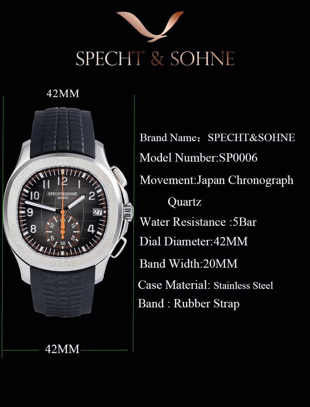 Specht & Sohne - ATLAS - Rubber Strap 42mm Dial