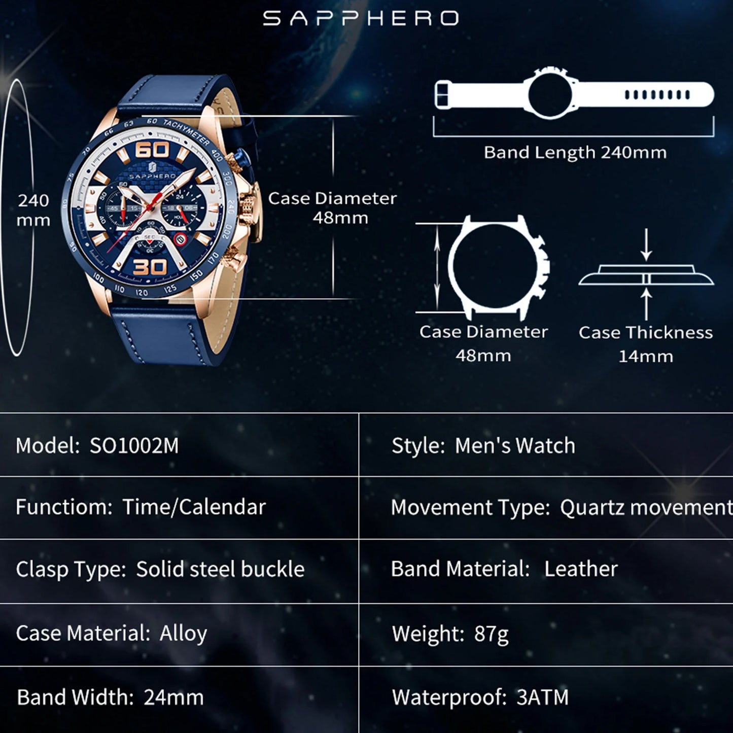 SAPPHERO - HALDEN - Watch 48mm Dial